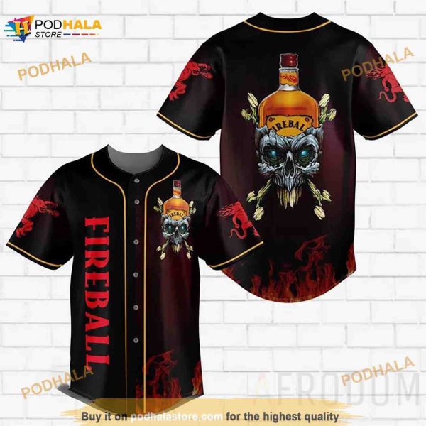 Skull With Fireball 3D Baseball Jersey Shirt