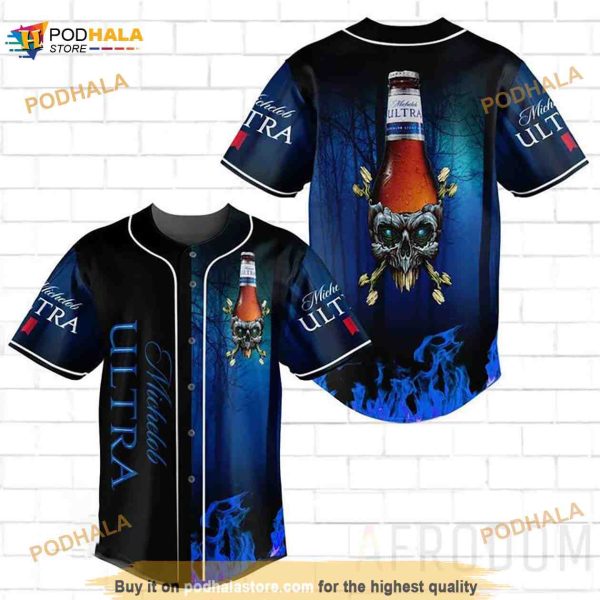 Skull With Michelob Ultra 3D Baseball Jersey Shirt