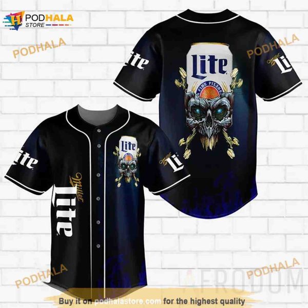 Skull With Miller Lite 3D Baseball Jersey Shirt