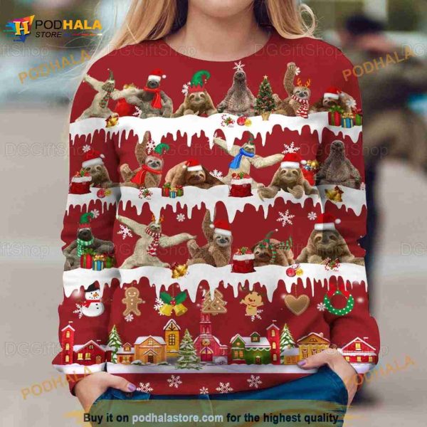 Sloth Christmas 3D Funny Ugly Sweater, Xmas Gift For Women Men