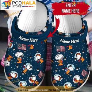 Snoopy Astronaut Usa Flag Puzzle Pieces Custom Name Crocs