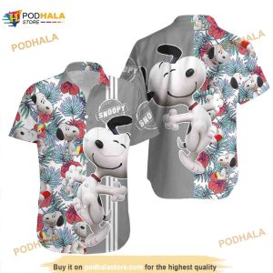 Snoopy Floral Hawaiian Shirt, Beach Pattern Tropical Aloha Shirt