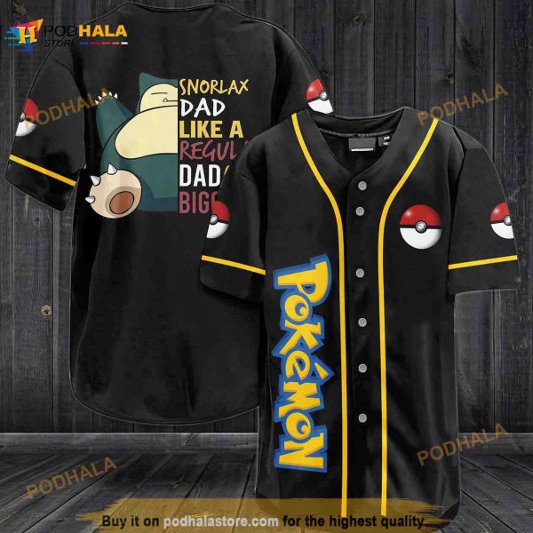 Snorlax Dad Like A Regular Dad Only Bigger Pokemon 3D Baseball Jersey