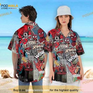 Spiderman Hawaiian Shirt, Vintage Spiderman Button Up Shirt, Avengers Hawaiian Shirt