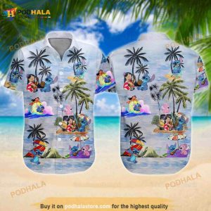 Stitch And Lilo Funny Hawaiian Shirt, Stitch Angel Summer Shirt, Stitch Lilo Button Shirt
