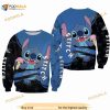 Stitch Blue Black Pattern Stripes Disney 3D Sweater