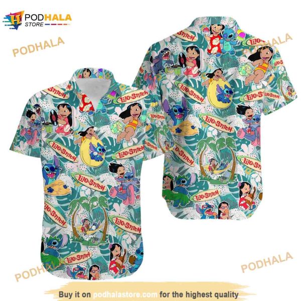 Stitch Disney Hawaiian Shirt, Summer Tropical Print Vacation Button Down Shirt
