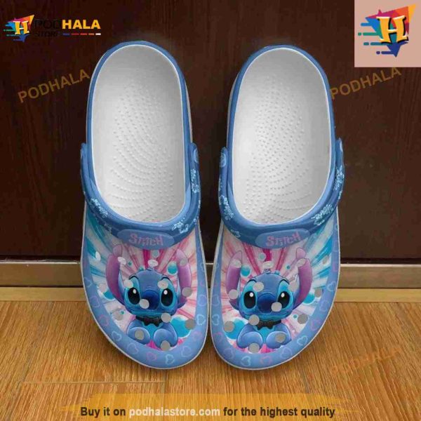 Stitch Floral Heart Patterns Blue Pink Graphic Cartoon Unisex Crocs Clogs