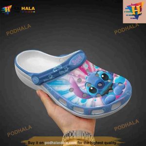 Stitch Floral Heart Patterns Blue Pink Graphic Cartoon Unisex Crocs Clogs 2