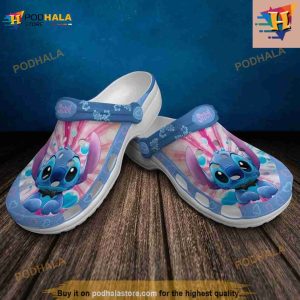 Stitch Floral Heart Patterns Blue Pink Graphic Cartoon Unisex Crocs Clogs 3