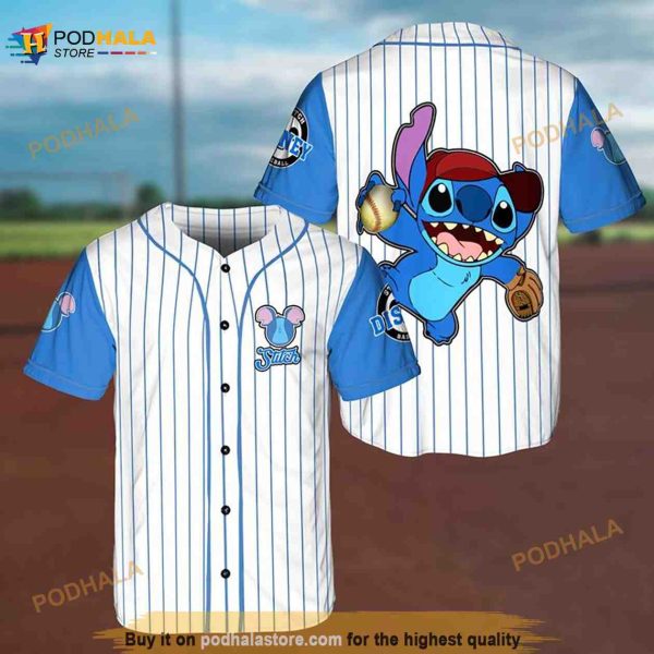 Stitch The Pitcher Disney Cartoon Pinstripe 3D Baseball Jersey