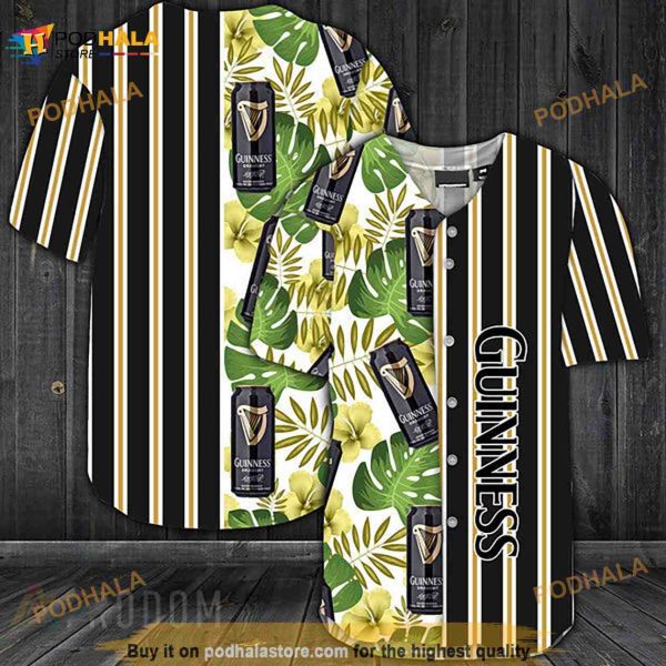 Striped Tropical Hawaii Guinness Beer 3D Baseball Jersey Shirt