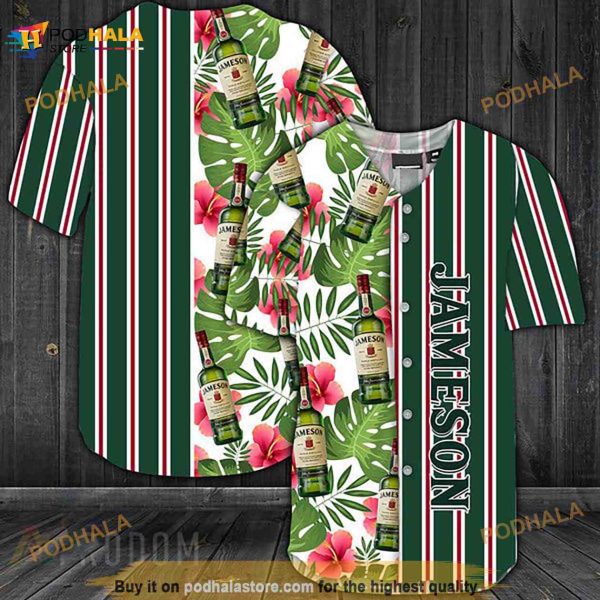Striped Tropical Hawaii Jameson Whiskey 3D Baseball Jersey Shirt