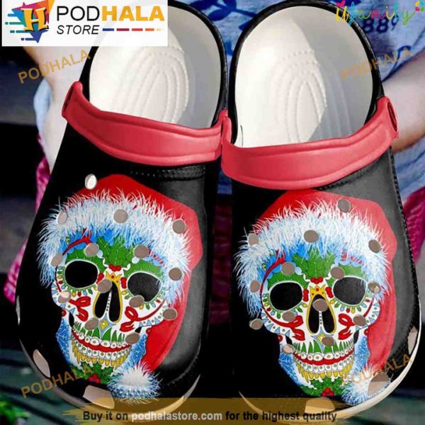 Sugar Skull Winter Christmas 3D Crocs, Funny Crocs