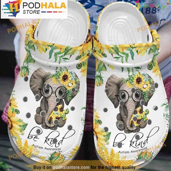 Sunflower Baby Elephant Be Kind Puzzle Pieces 3D Crocs, Funny Crocs