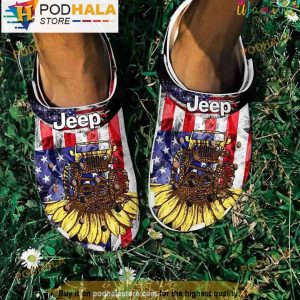 Sunflower Us Flag Jeep Girl 3D Crocs, Funny Crocs