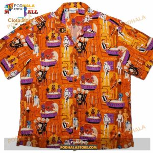Sw Sw Characters Animation Pattern Orange Aloha Funny Hawaiian Shirt 2