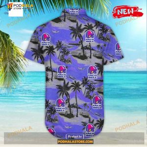 Taco Bell Tropical Coconut Tree Yellow Purple Funny Hawaiian Shirt 3