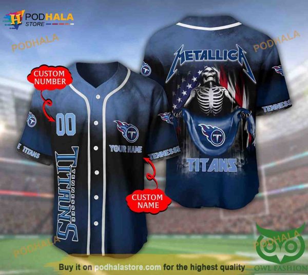Tennessee Titans Personalized Name Number Metallica 3D Baseball Jersey