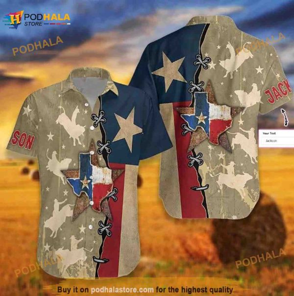 Texas Flag & Rodeo Texas Custom Name Aloha Hawaiian Shirt, Gifts For Texas Lovers