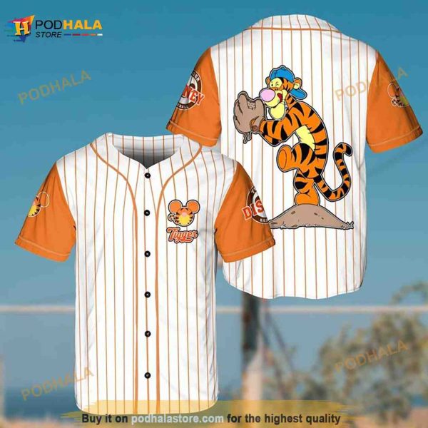 Tigger The Pitcher Winnie The Pooh Disney Cartoon Pinstripe 3D Baseball Jersey