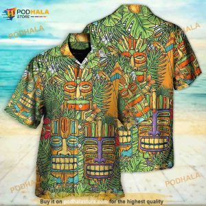 Tiki Mask Tropical Shirt, Gift Beach Shirt, Tiki Hawaiian Shirt