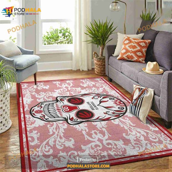 Toronto Raptors Nba Team Logo Skull Flower Home Decor Gift Rectangle Area Rug