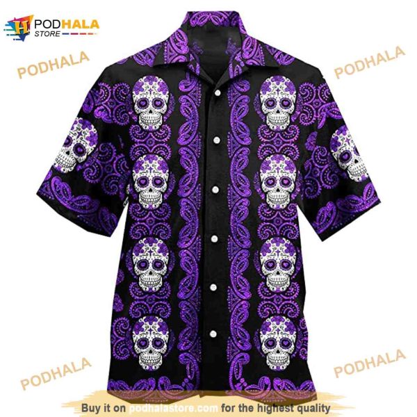 Tropical Hawaiian Shirt For Men & Women, Skull Button Down Hawaiian Shirt