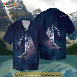 USA Horse 3D Full Print Hawaiian Shirt, Gifts For Horse Lovers