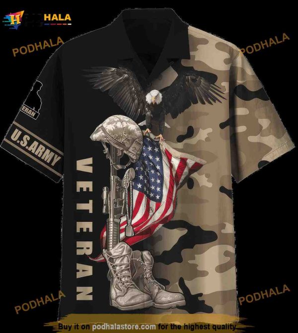 US.Army Eagle US Flag Camo Hawaiian Shirt