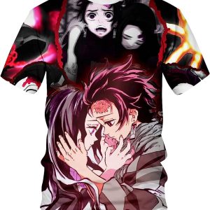 Unisex Demon Slayer Kamado Tanjirou Pattern Printed Short Sleeve 3D Anime Shirt