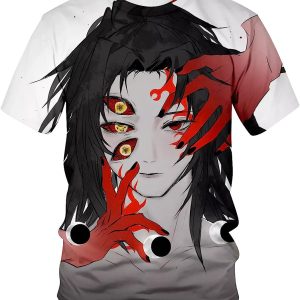 Unisex Demon Slayer Kokushibou Pattern Printed Short Sleeve 3D Anime Shirt