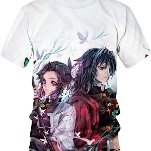 Unisex Demon Slayer Shinobu Kochou Pattern Printed Short Sleeve 3D Anime Shirt