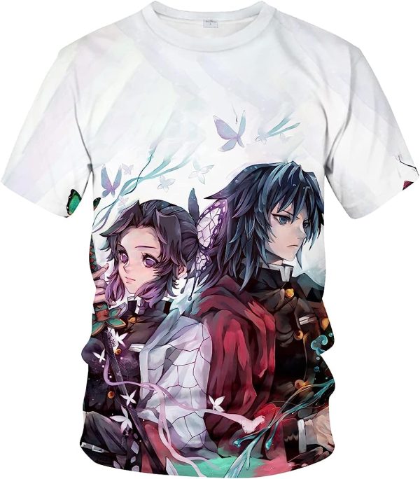 Unisex Demon Slayer Shinobu Kochou Pattern Printed Short Sleeve 3D Anime Shirt