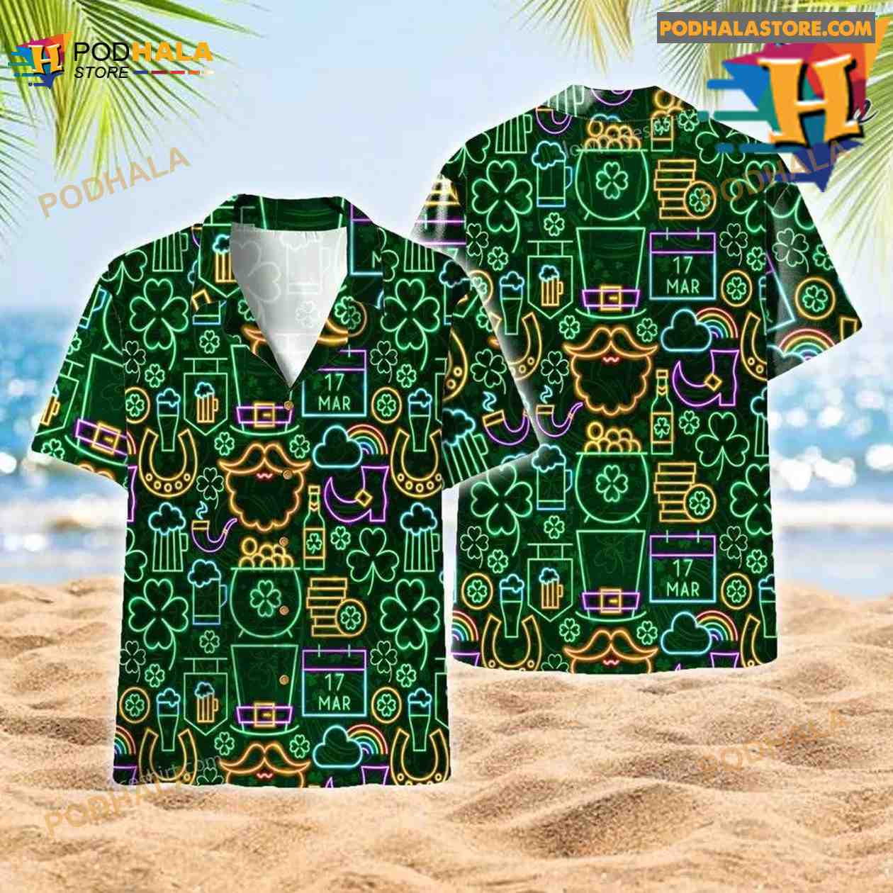 Unisex Neon Light Black St Patricks Day Aloha Hawaiian Shirt Unisex Neon Light Black St Patricks Day Aloha Hawaiian Shirt
