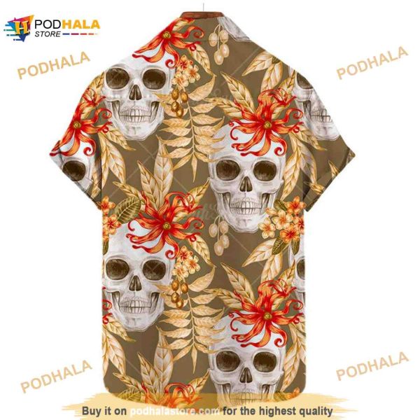 Unisex Pineapple Hawaiian Shirt Skull Pattern Flower 3D Hawaiian Shirt, Aloha Shirt