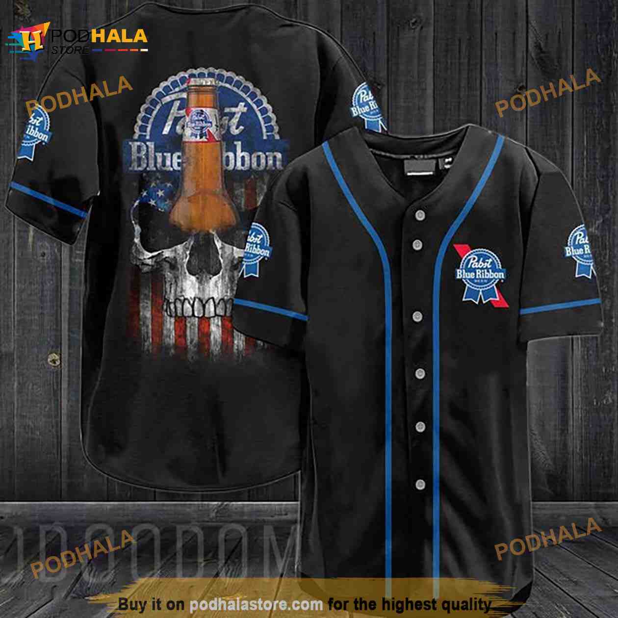 Fanmade Pabst Blue Ribbon Beer Skull 3D Printed Baseball Jersey S