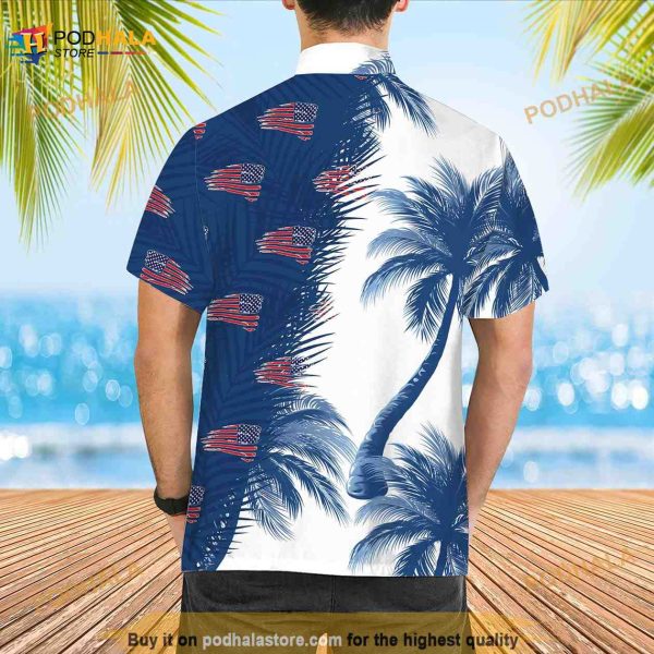 USA Flag Hawaiian Shirt, Patriotic USA Tropical Summer Button Up Shirt