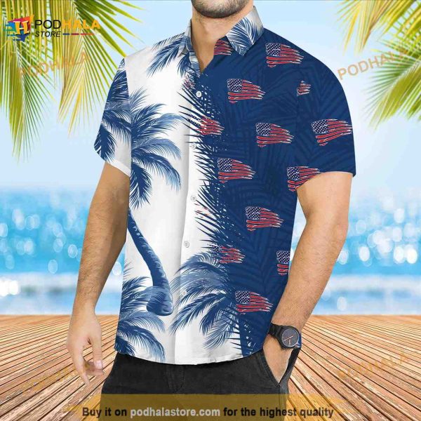USA Flag Hawaiian Shirt, Patriotic USA Tropical Summer Button Up Shirt