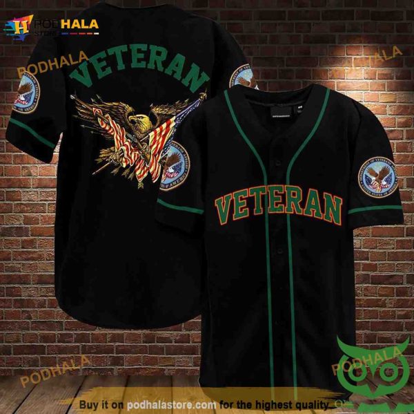 Veteran Eagle Black And Green Eagle 3D Baseball Jersey Shirt