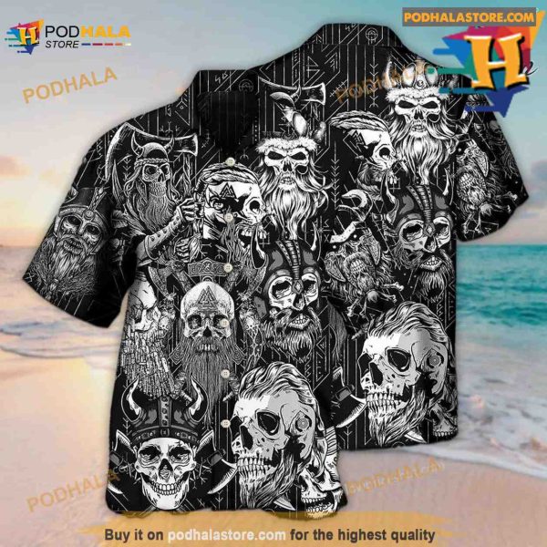 Viking Beard Warrior Skull With Crossed Axes Hawaiian Shirt