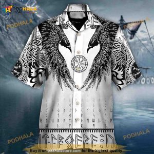 Viking Black Runic Raven Scandinavian Hawaiian Shirt, 3D Aloha Shirt