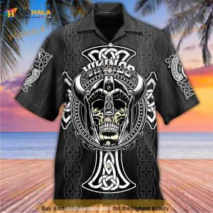 Viking Cool Pattern Black Style Hawaiian Shirt, Summer Beach Short Sleeve Hawaii Shirt