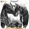 Viking Dragon And Fenrir Wolf Tattoo 3D Printing Nordic Mythology Loose Ugly Sweater
