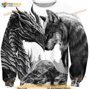Viking Dragon And Fenrir Wolf Tattoo 3D Printing Nordic Mythology Loose Ugly Sweater