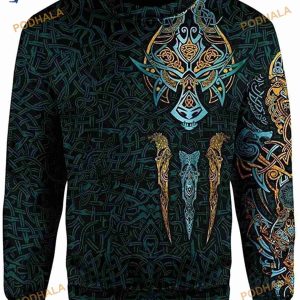 Viking Fenrir Wolf Head Tattoo 3D Printing Odin Rune Sweater