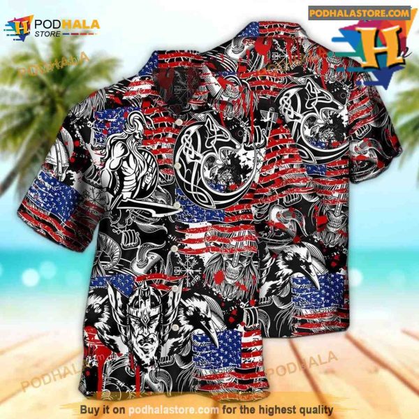 Viking Independence Day Odin Warrior And Wolf Hawaiian Shirt