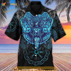 Viking King Blue Art Hawaiian Shirt, 3D Summer Beach Button Shirt