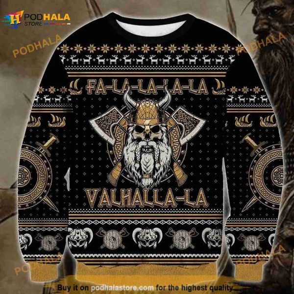 Viking Skull Falalalala Valhalla-la Ugly Viking Sweater, Gift For Him