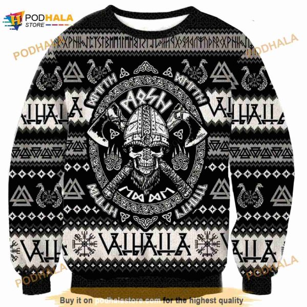 Viking Valhalla-la Ugly Knitted Christmas 3D Sweater